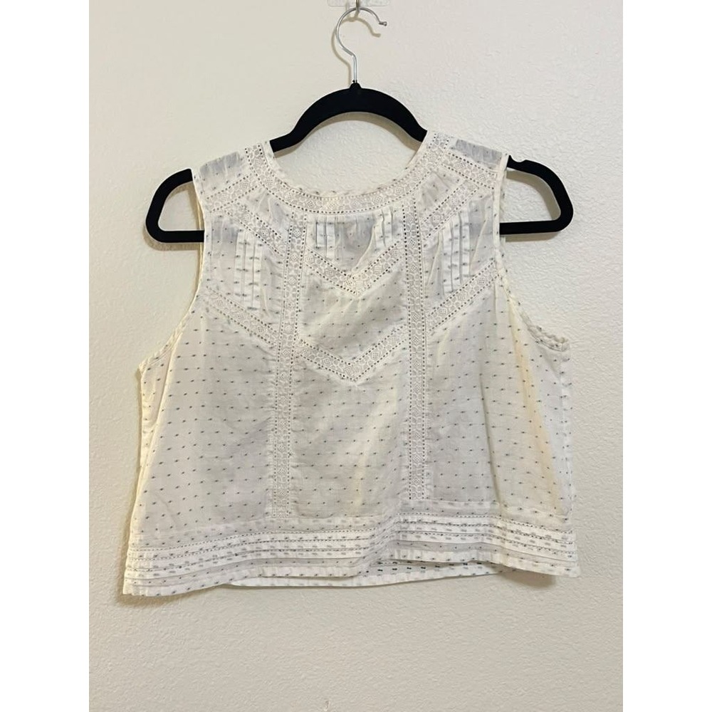 d.RA White Blue Dotted Eyelet Lace Trim Sleeveless Crop Top Small Boho Summer